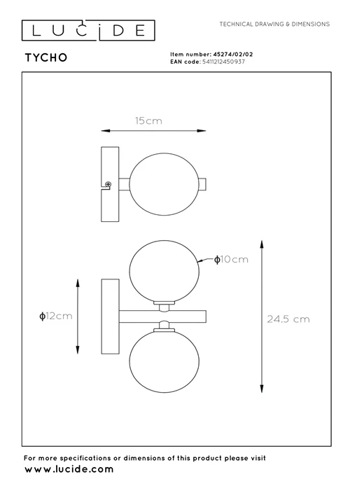 Lucide TYCHO - Wandlamp - 2xG9 - Mat Goud / Messing - technisch